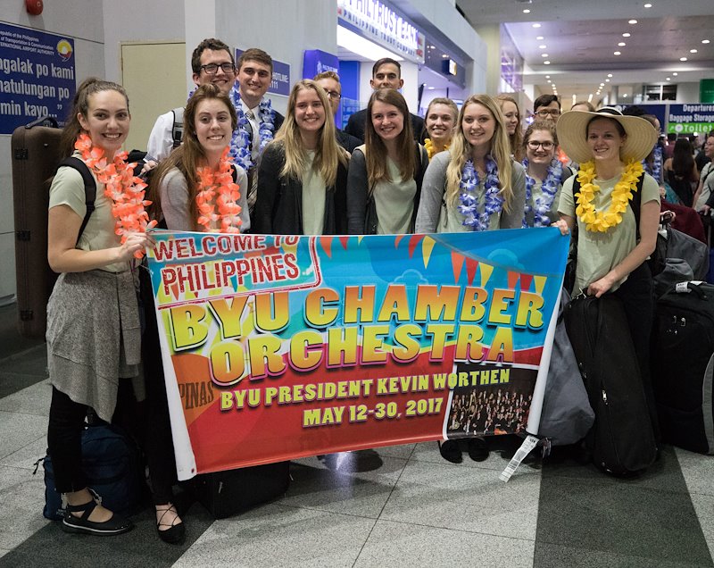 Members of the BYU Chamber Orchestra are welcomed to the Philippines. Photo by Jaren Wilkey/BYU