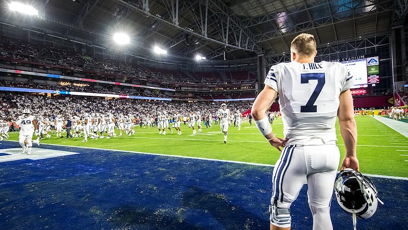 Taysom Hill returns as the quarterback for BYU Football, who defeats Arizona at the Cactus Kickoff - Photo by Jaren Wilkey/BYU