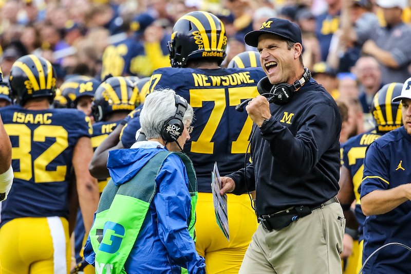 Coach Harbaugh continues to be happy with his quarterback's play.