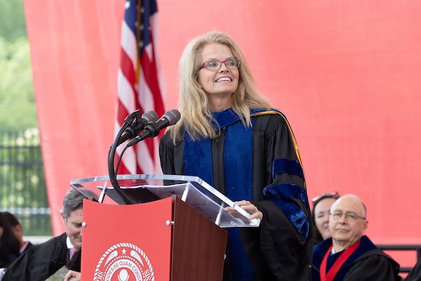 University Ambassador Dr. Renate Crawford speaks during the May 18 spring commencement ceremony at Yager Stadium.
