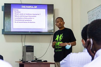 CURE Ethiopia Orthopedic Surgeon Dr. Mesfin teaching a class of Orthopedic Residents at Hawassa Mobile Clinic.
