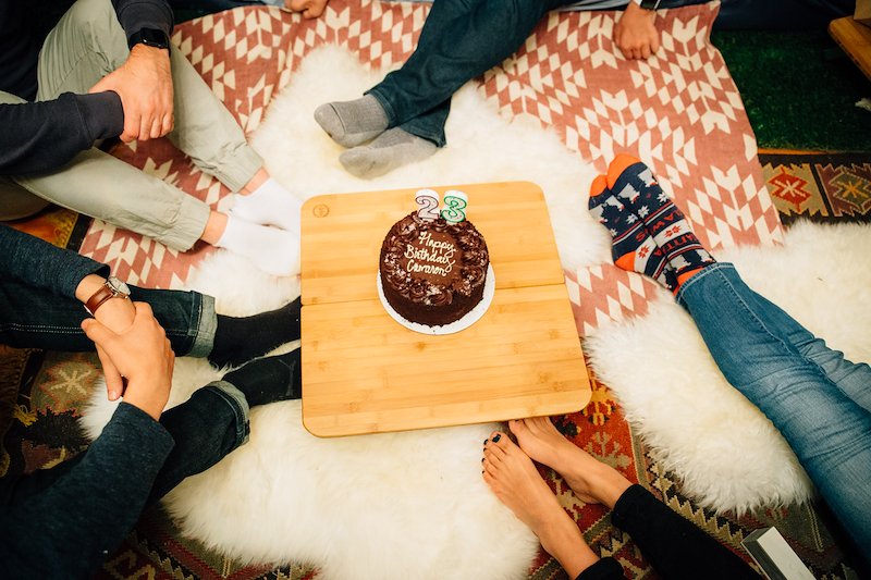 The evrgrn picnic table was perfect for a makeshift cake picnic on the floor.