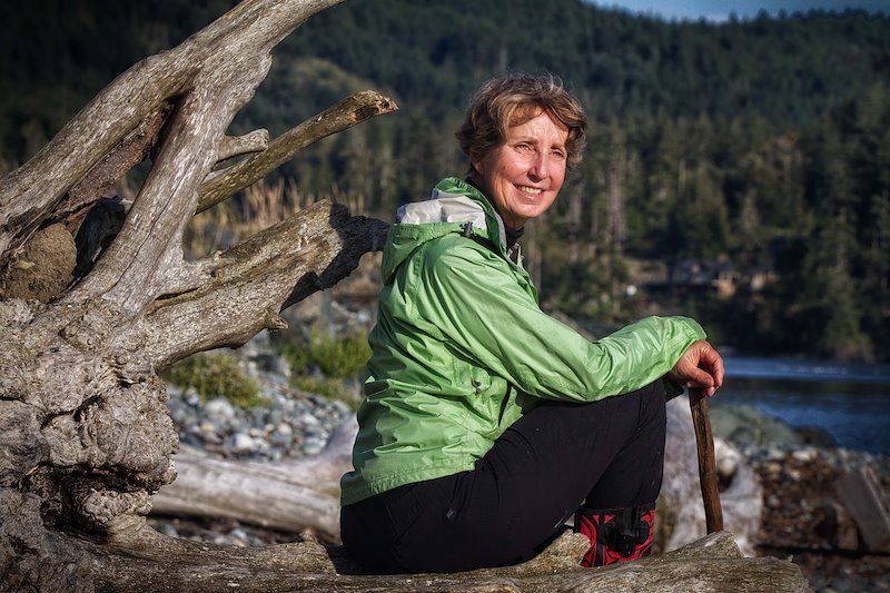 Diane Bernard takes a breather from harvest seaweed.