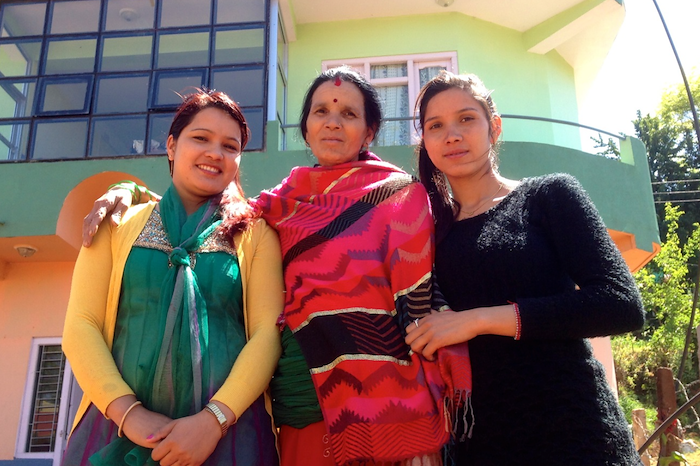 Ganga, Hira and Radhika in front of HDC