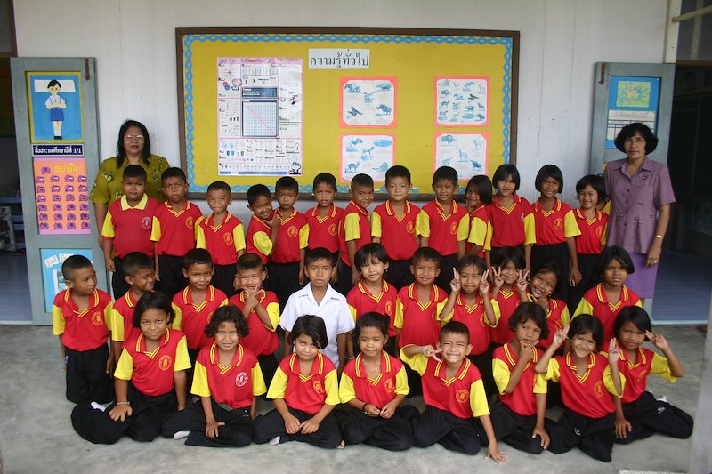 I only taught English 3 hours a day so I spent the rest of my time at school learning Thai with this kindergarten class.