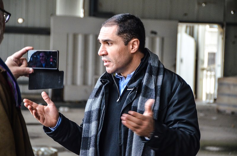 Fares al-Shehabi explains what happened - on the top floor of his olive oil factory