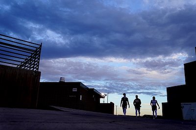 Fresno State football players walk towards the field before the start of the game against Nevada at Mackay Stadium in Reno, Nevada.