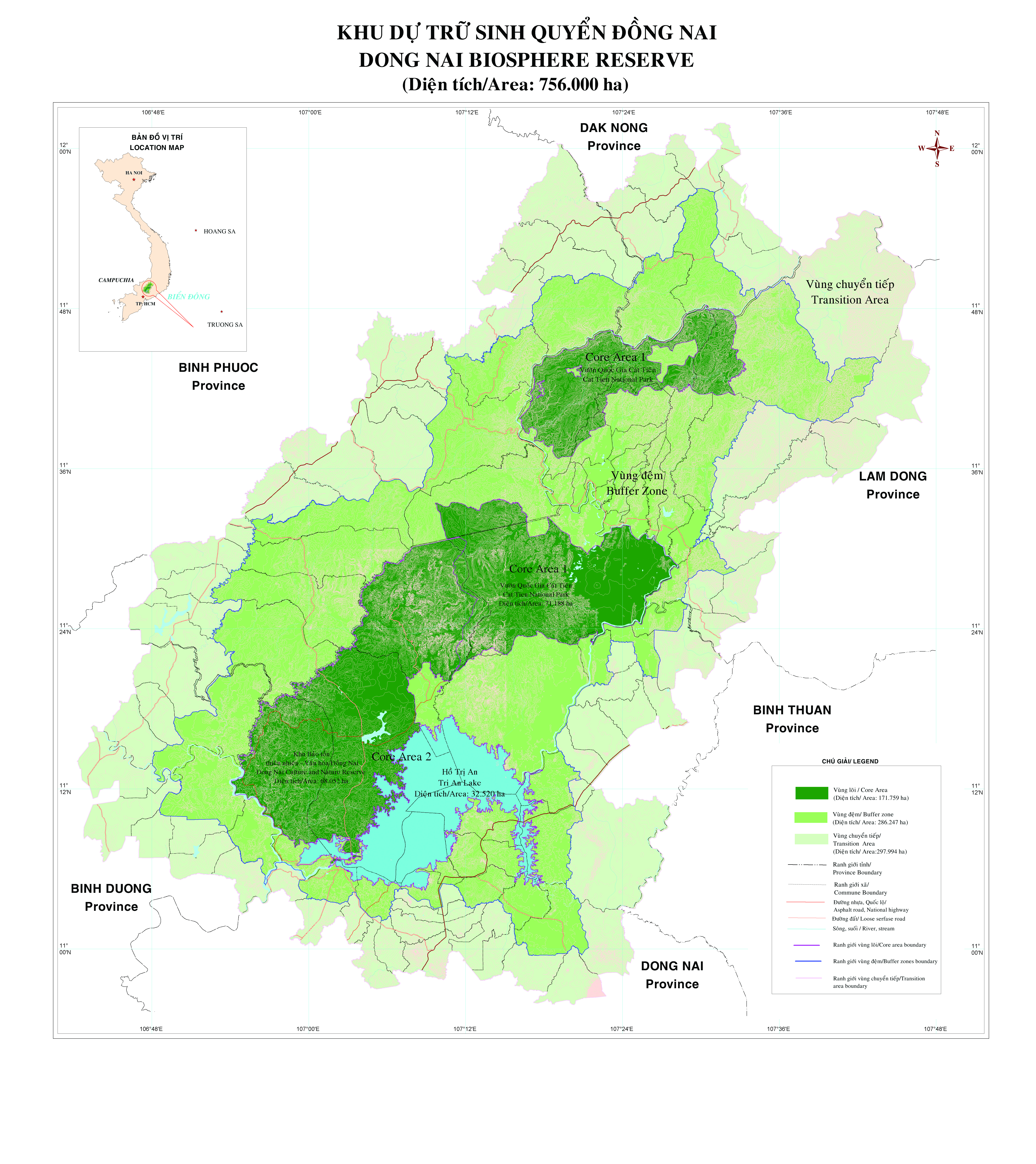 Map of the DNBR, with the core zones (darkest green), buffer zones ...
