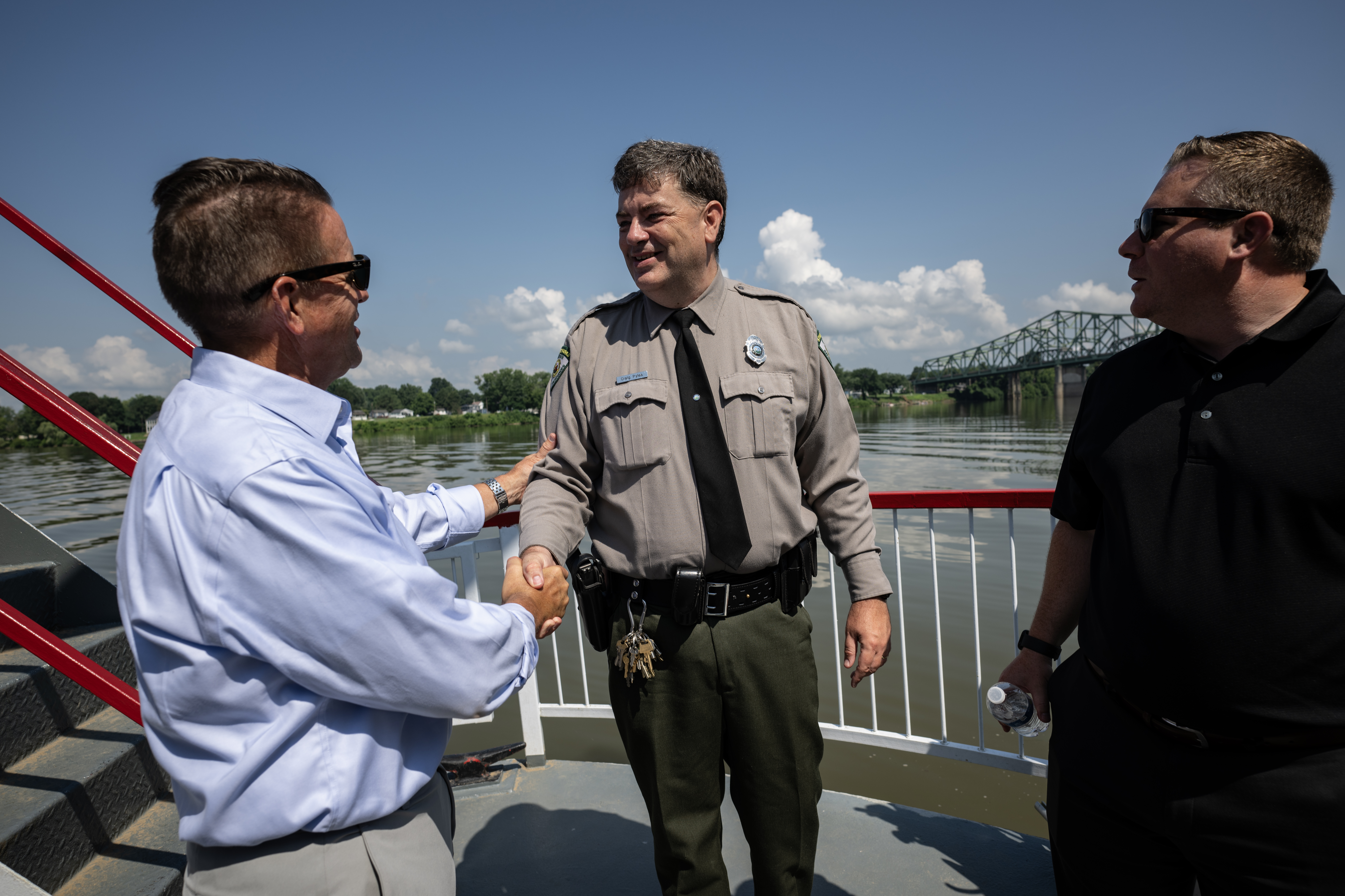 Craig Pyles (center), Blennerhassett Island superintendent and two-time ...