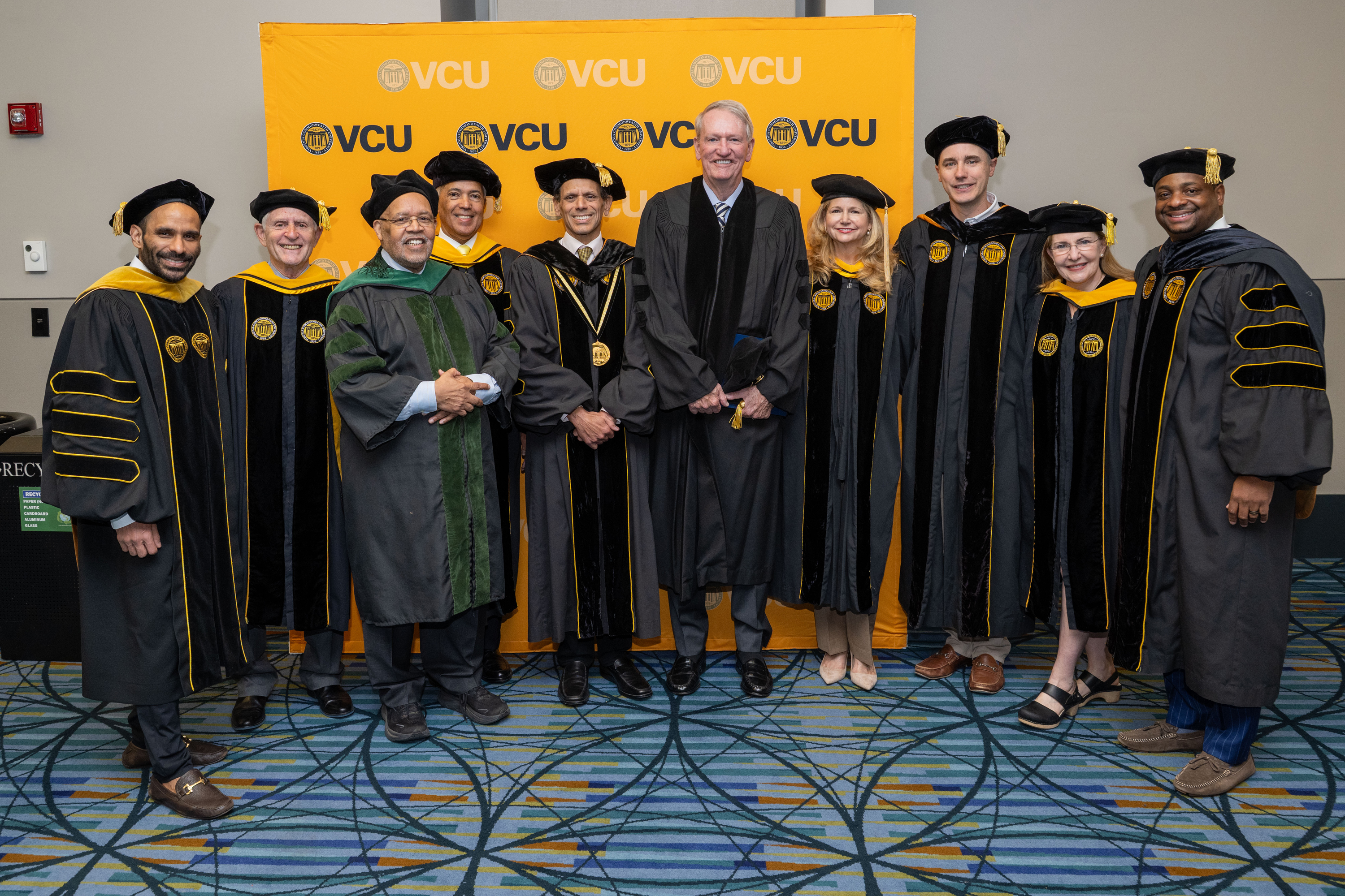 VCU President Michael Rao and commencement speaker Rick Wagoner pose ...