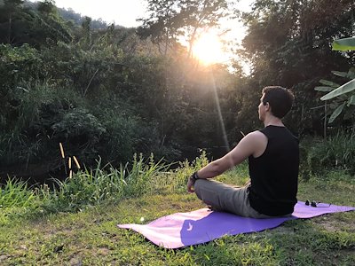 Meditating with Rossy at Jai Thep Music Festival.