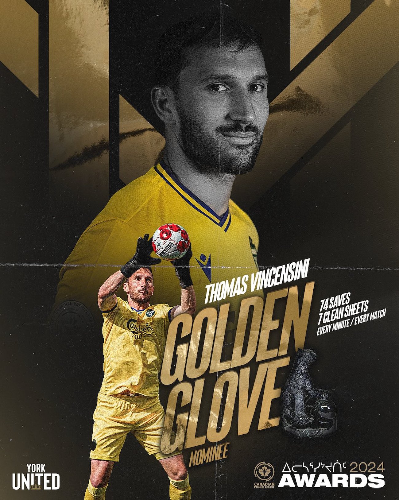 York United FC goalkeeper Thomas Vincensini nominated for Canadian Premier League's Golden Glove award