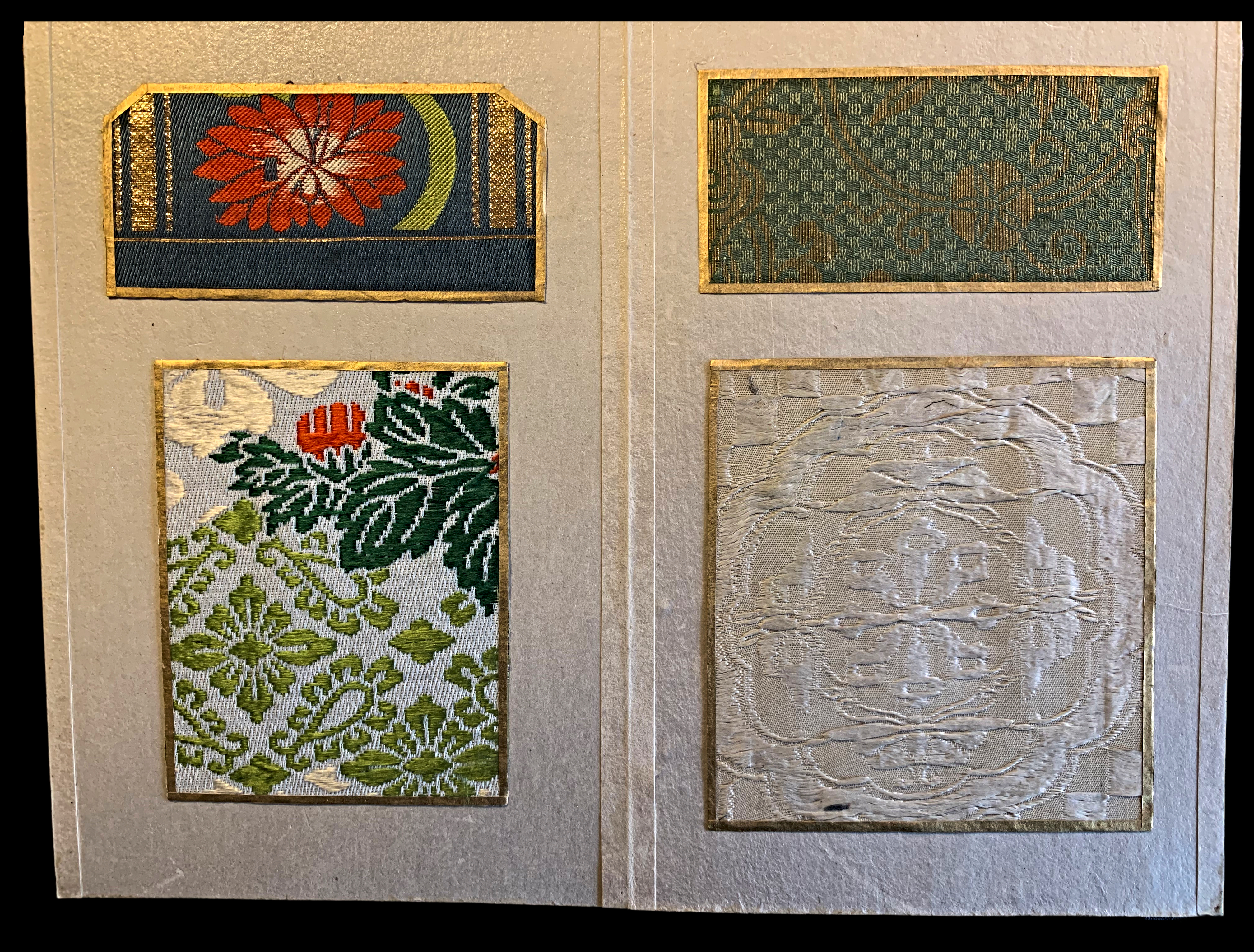 Four Japanese textile samples are displayed in a catalogue. The samples ...