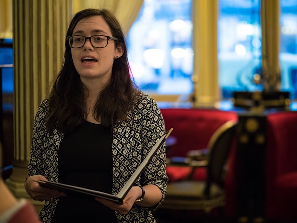 Sarah Sibley presents as Woodrow Wilson with an overview of the American position, looking forward.