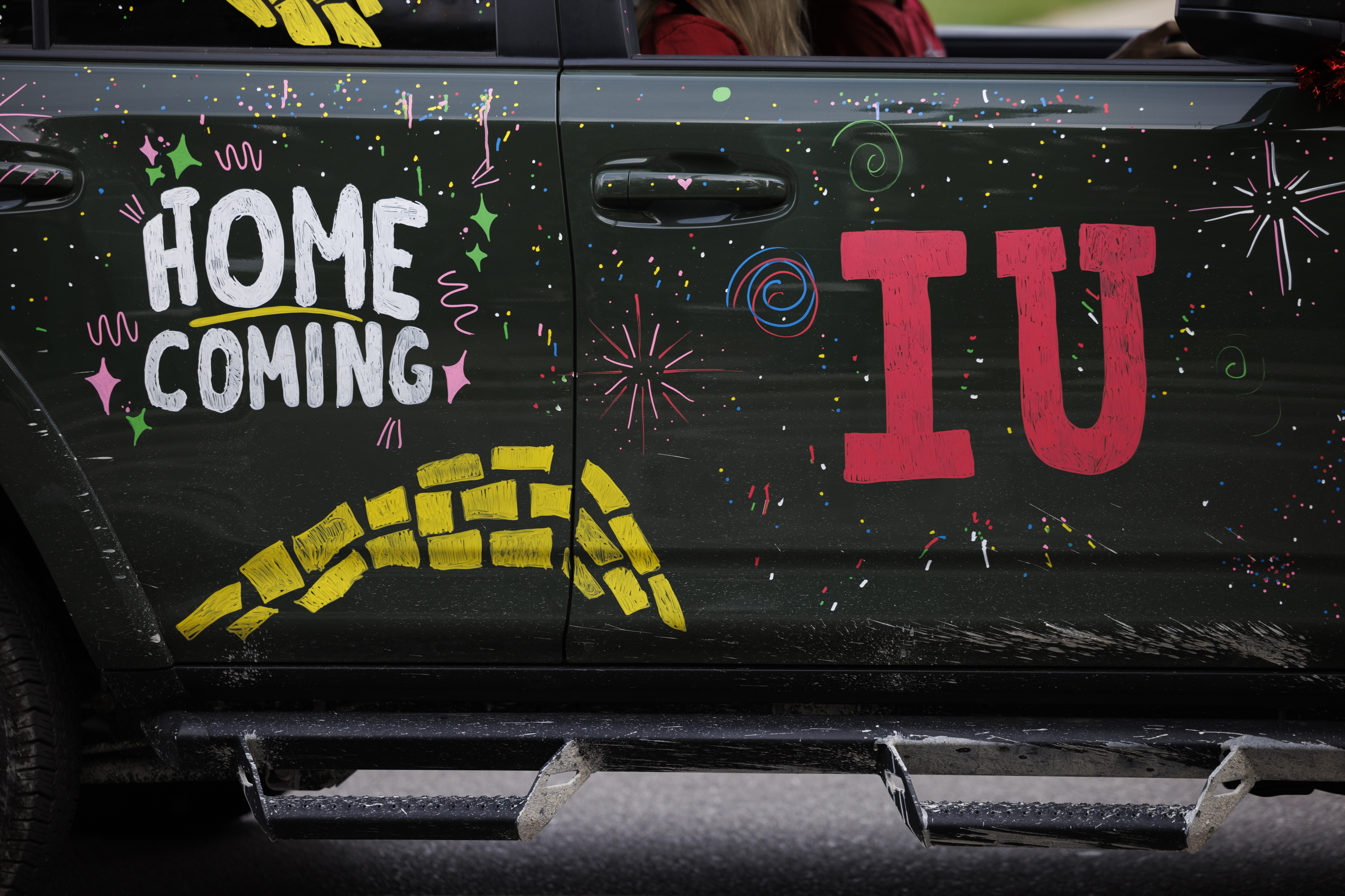 An SUV is painted in decoration for the Indiana University Bloomington ...