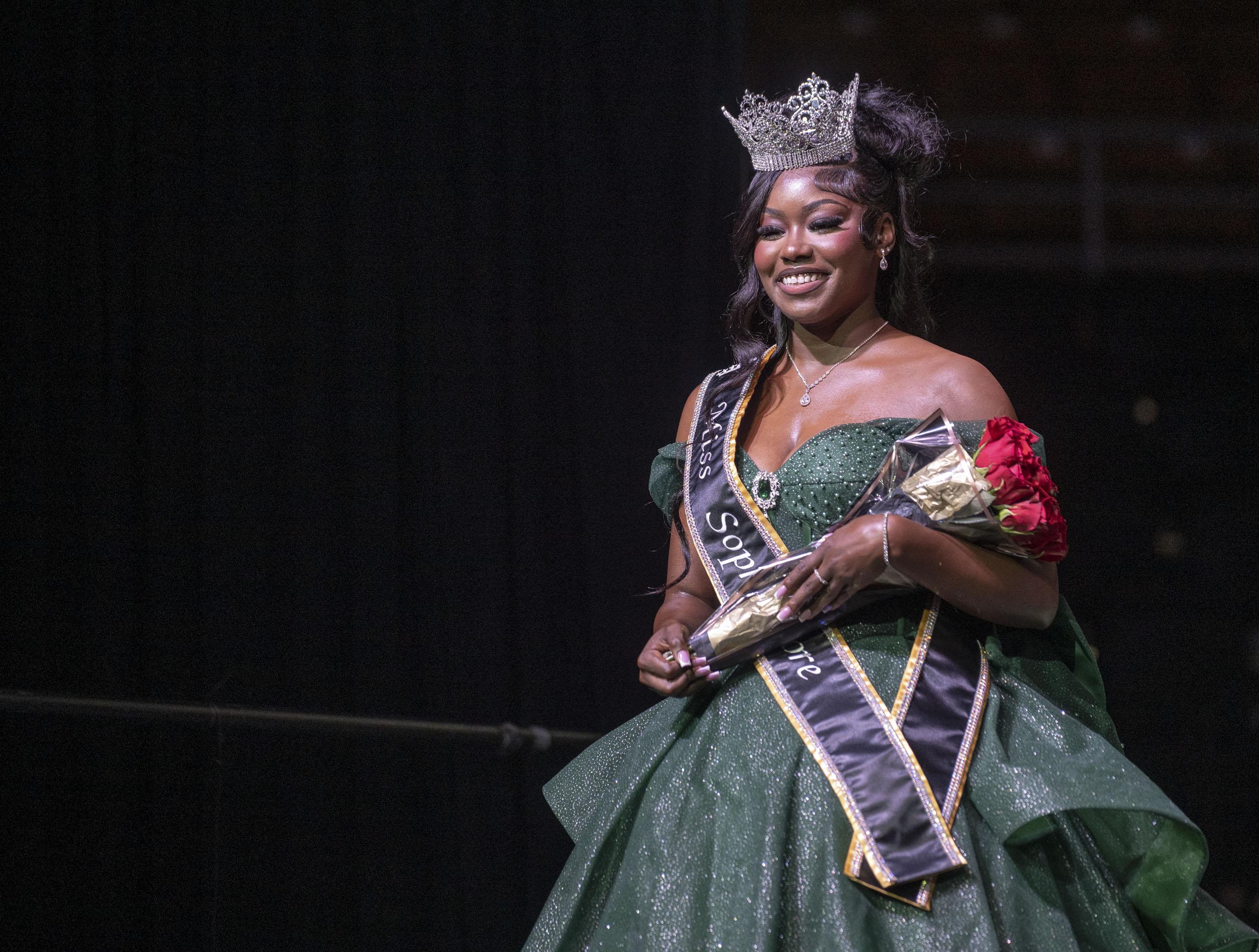 Contestants take the stage during the Miss Alabama State University ...