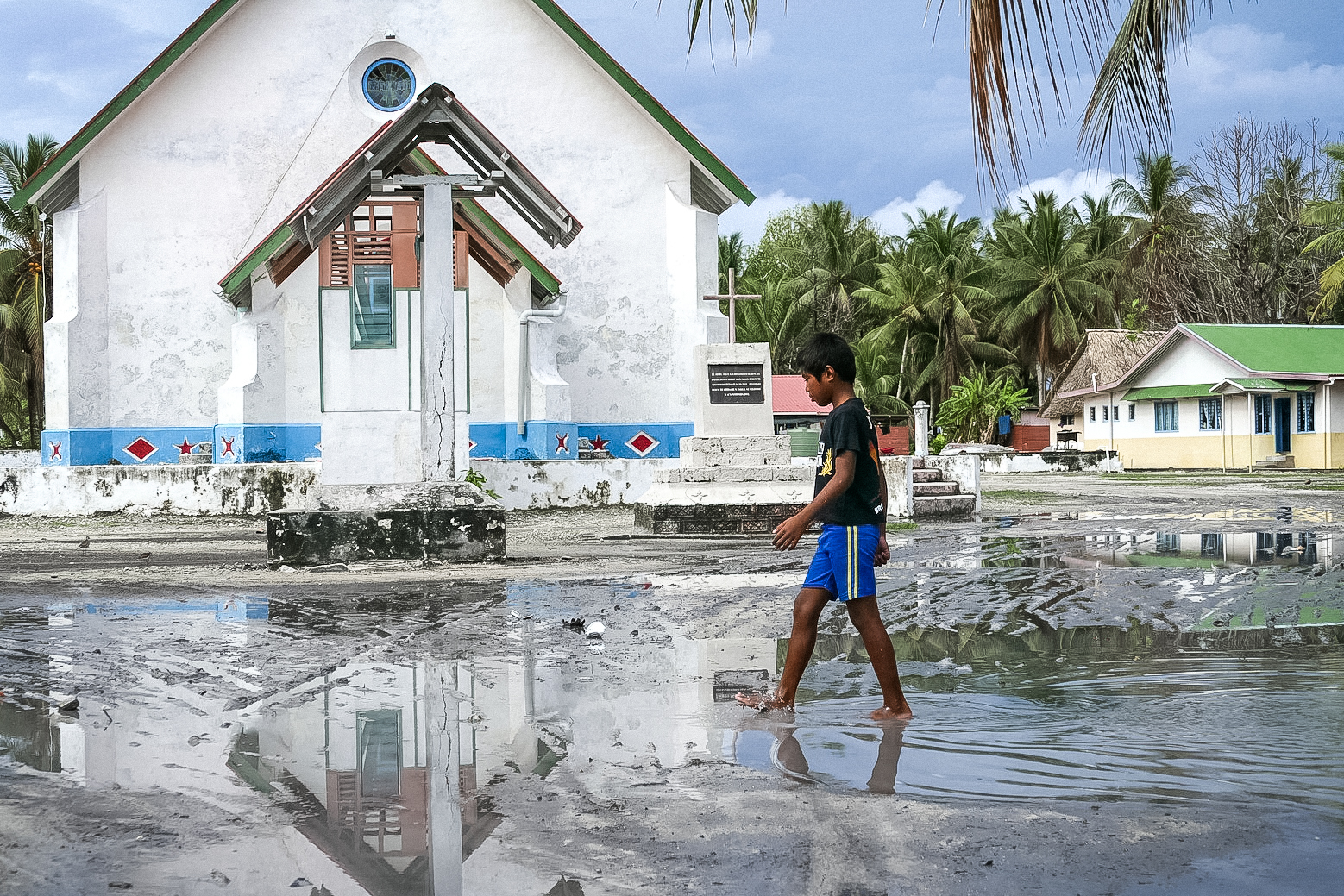 The main square of Nui Island, Tuvalu, was still under water over a ...