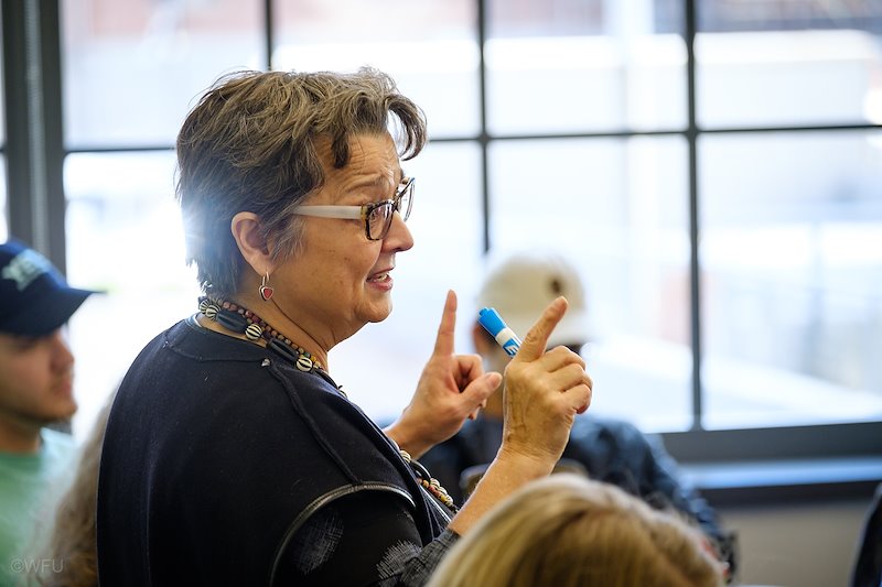 Professor Jan Detter teaches her students the importance of creative thinking in a class at Wake Downtown.
