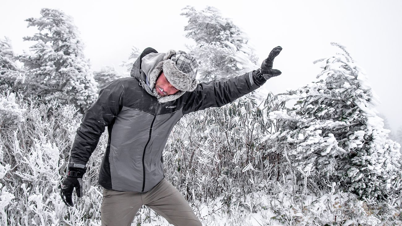 Evan Fisher chasing extreme weather conditions on Grandfather Mountain.