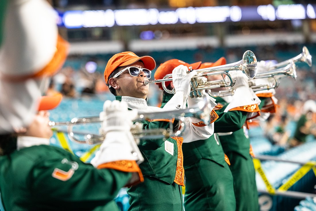 Kaden Jamid, a sophomore who is legally blind, plays the trumpet.