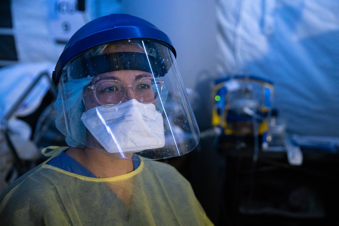 Protective equipment such as face masks dehumanize everyone – from the masked public braving their essential errands, to the barriers required between healthcare workers caring for the sick - like ICU nurse, Grace.