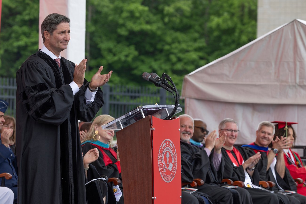 Brian Niccol '96, chairman and CEO of Chipotle Mexican Grill, delivered the spring commencement address on May 18 at Yager Stadium.