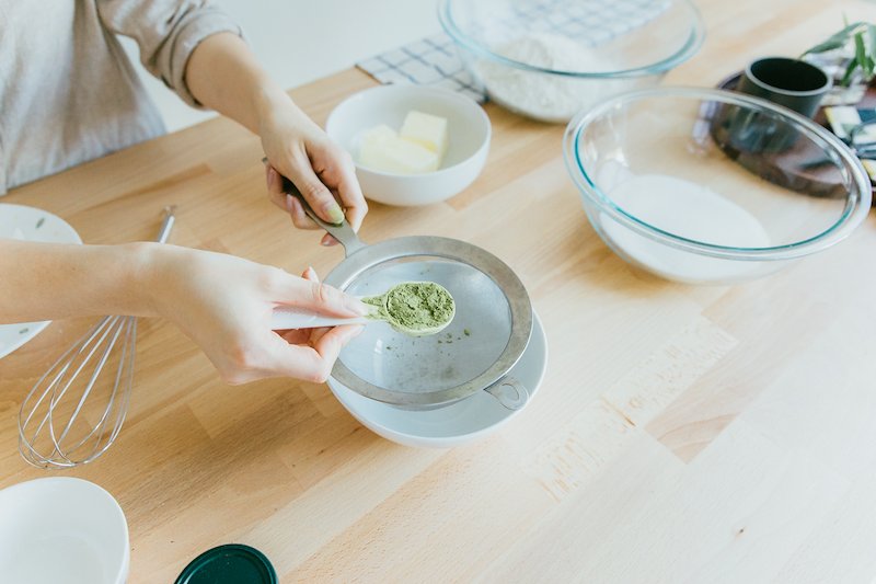 Sifting the matcha powder helps removes clumps for a smooth texture