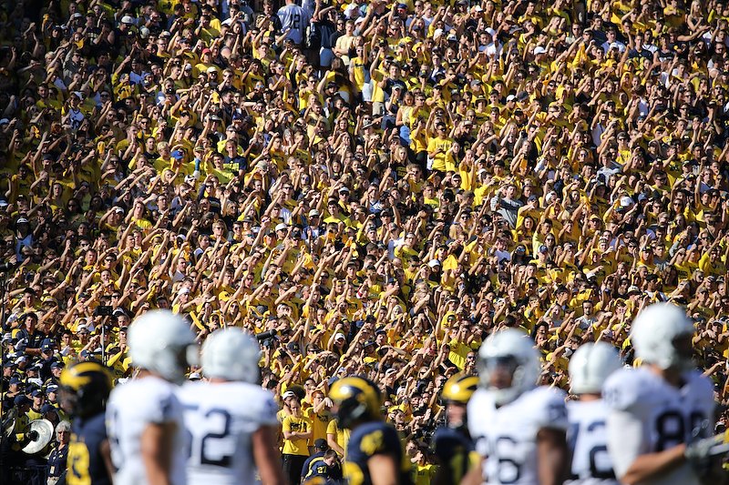 The Michigan student section chants in unison after a 3rd down stop.