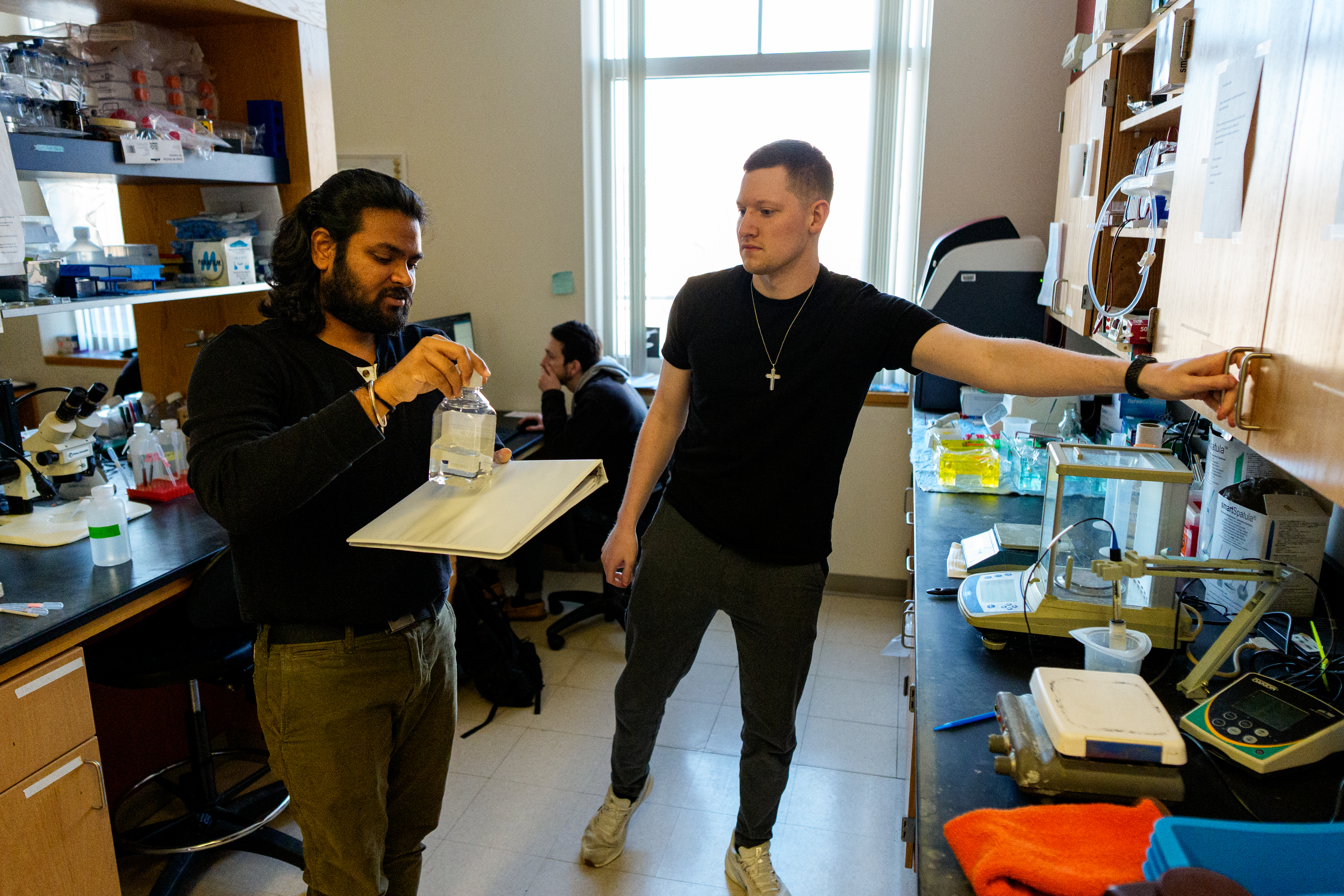 WVU doctoral student student Aneesh Ittigi (left) and postdoc Jacob ...