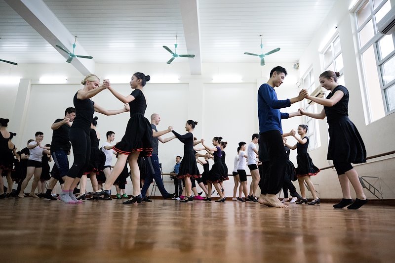 The BYU Folk Dancers teach the Charleston to dancers from the Vietnam Dance Academy. Photo by Jaren Wilkey/BYU