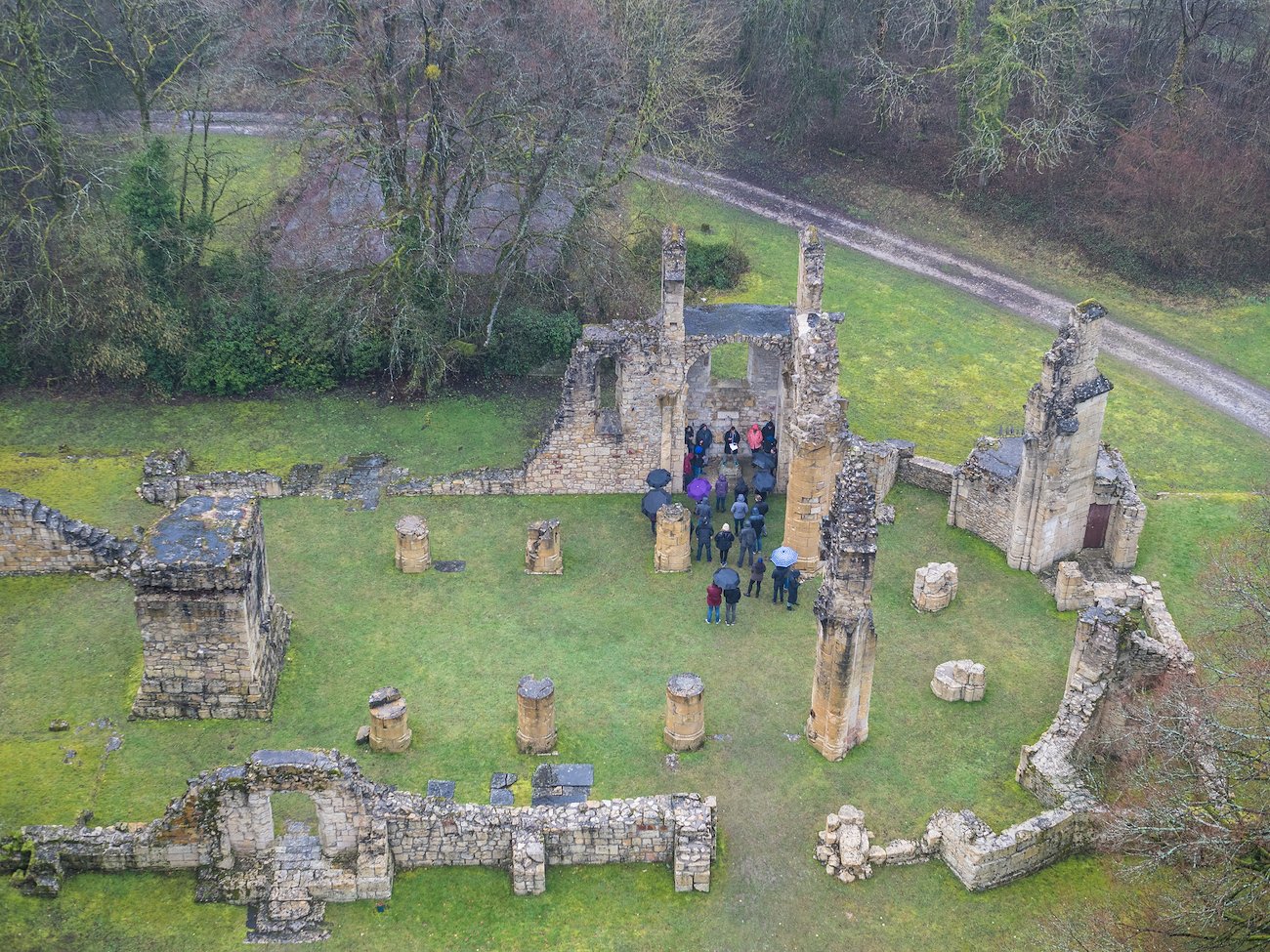 The group congregates in the ruins of a church that was destroyed in World War I at Montfaucon-d’Argonne in Lorraine, France.
