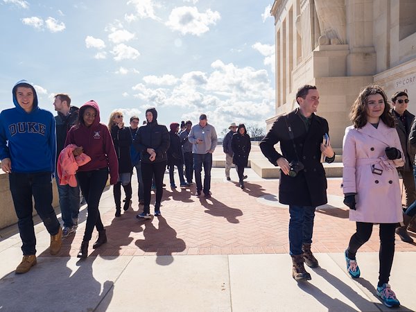 Group members explore the monument that commemorates the Aisne-Marne and Oise-Aisne offensives.