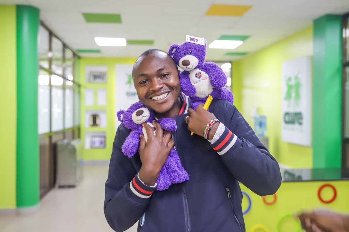 Samuel loves these purple teddies a lot!