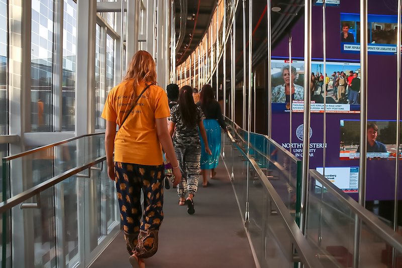 The Richmond students tour Northwestern University in Qatar's new, state-of-the-art building in Education City. Photo by Zaid Shaikh.