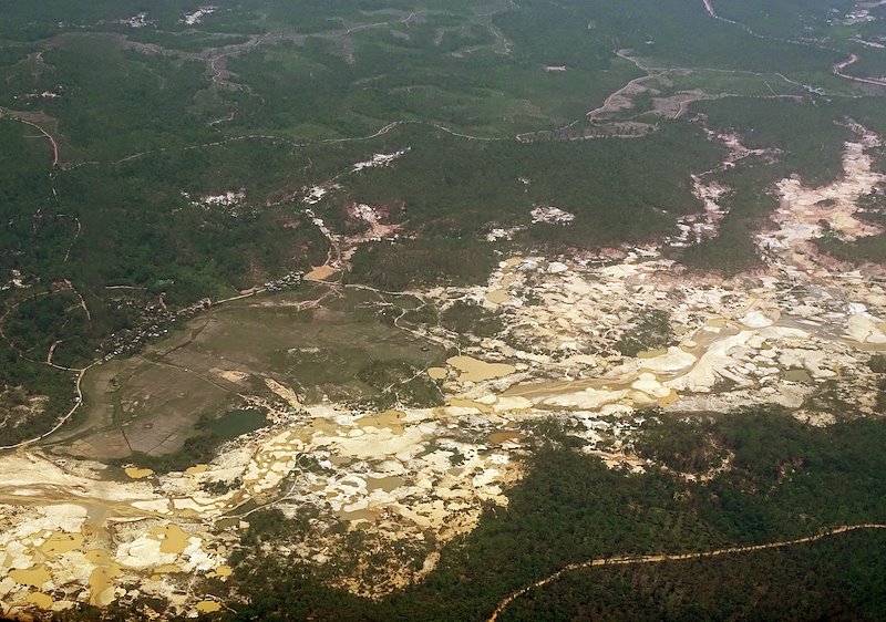 An aerial view of the mining pits spread around the upper basin of the Chindwin.