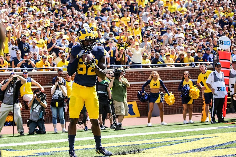 Amara Darboh drags his toes as he catches his first touchdown of the season.