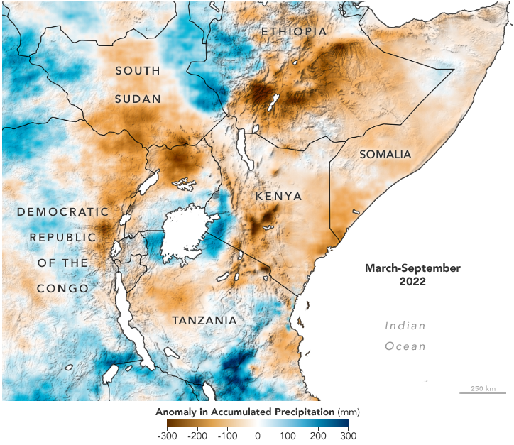 Rainfall anomalies from March to September 2022 compared to the 1981 ...