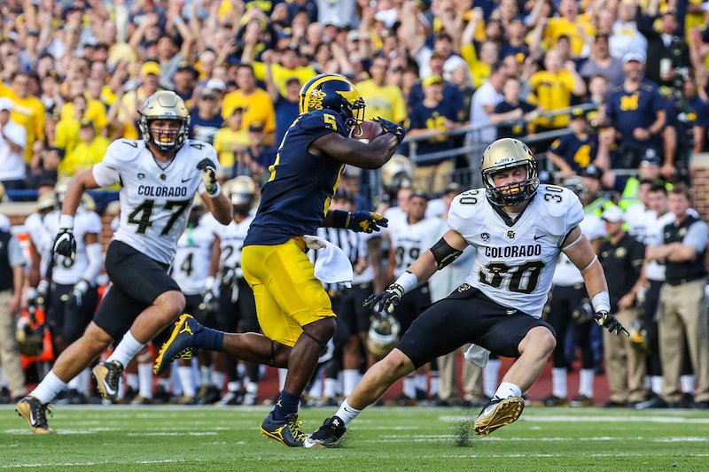 Jabrill Peppers blazes past more Colorado special teams players.