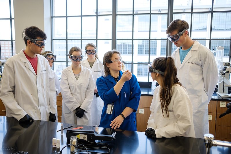 Graduate student teaching assistant Natalia Bremner-Hay demonstrates the technique for separating the components.