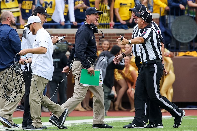 I can't remember Harbaugh ever being happy with the refs.