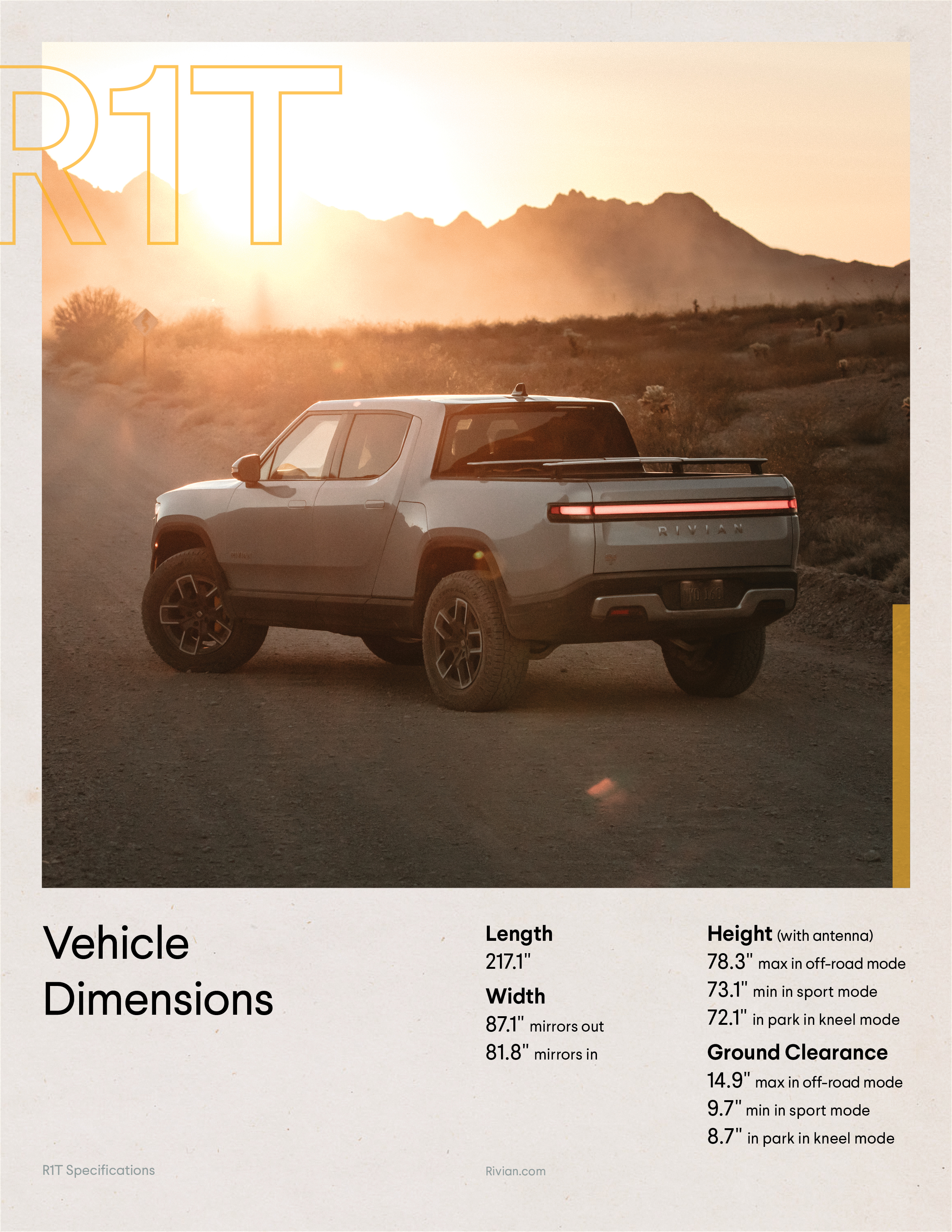 All dimensions based on R1T with 20