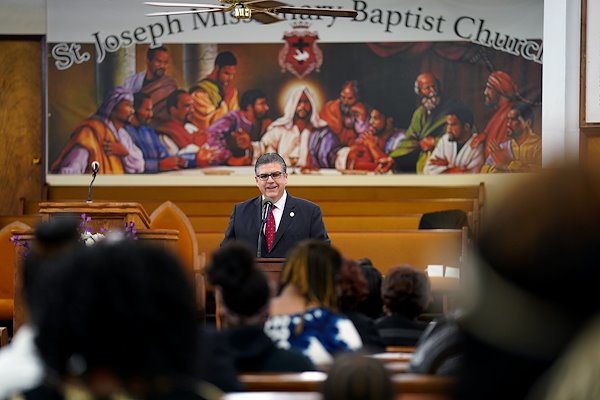 President Joseph Castro participates in Super Sunday at St. Joseph Missionary Baptist Church in Fresno, CA.