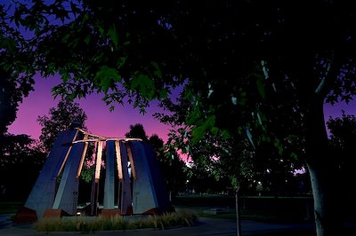 The Armenian Genocide Monument after sunset.
