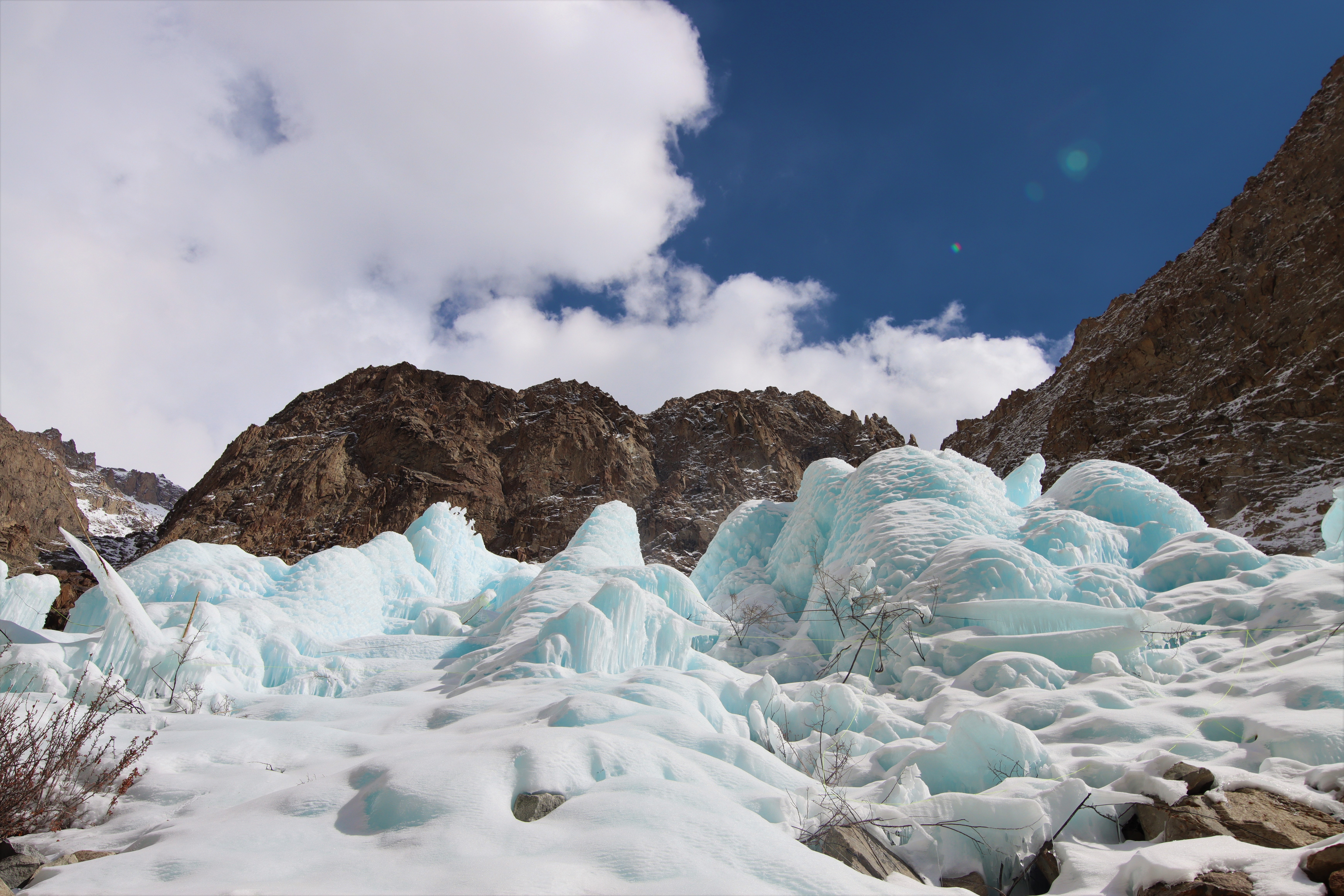 Conical Ice Stupa formations.
