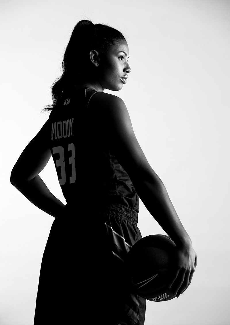 Women's basketball poster shoot of Jasmine Moody - Photo by Jaren Wilkey/BYU