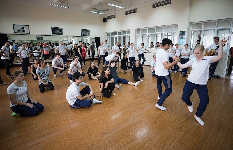The Folk Dancers teach the Charleston to students from the Hanoi Academy of Theatre &amp; Cinema. Photo by Jaren Wilkey/BYU