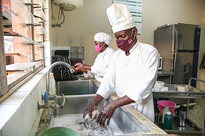 Our chefs cleaning up after lunch.