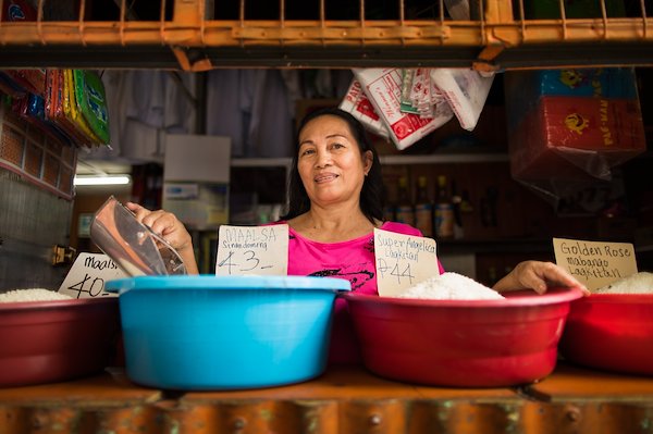 Welireda learned how to start a small business selling rice using the skills she learned during our microenterprise training.