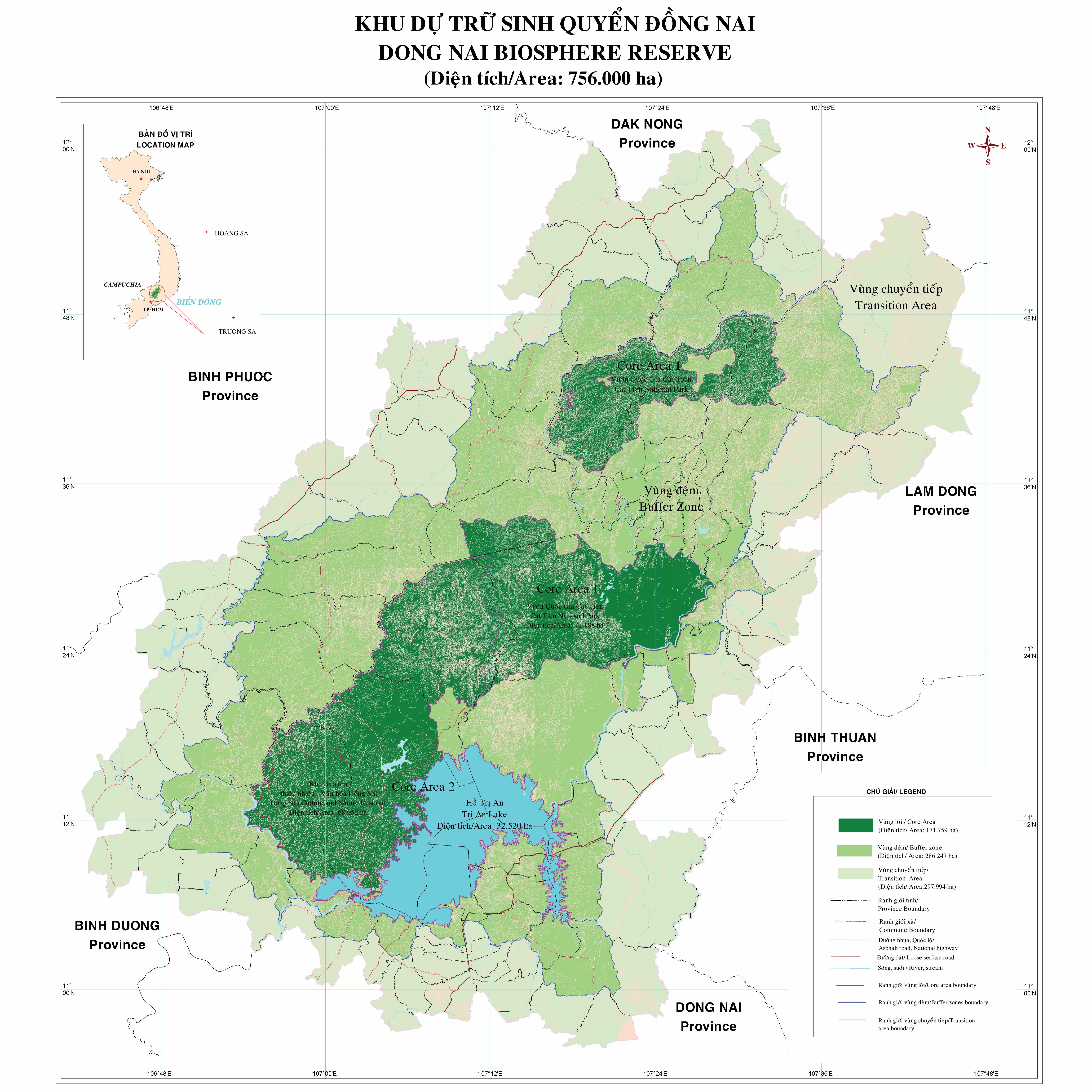 Map of the DNBR, with the core zones (darkest green), buffer zones ...