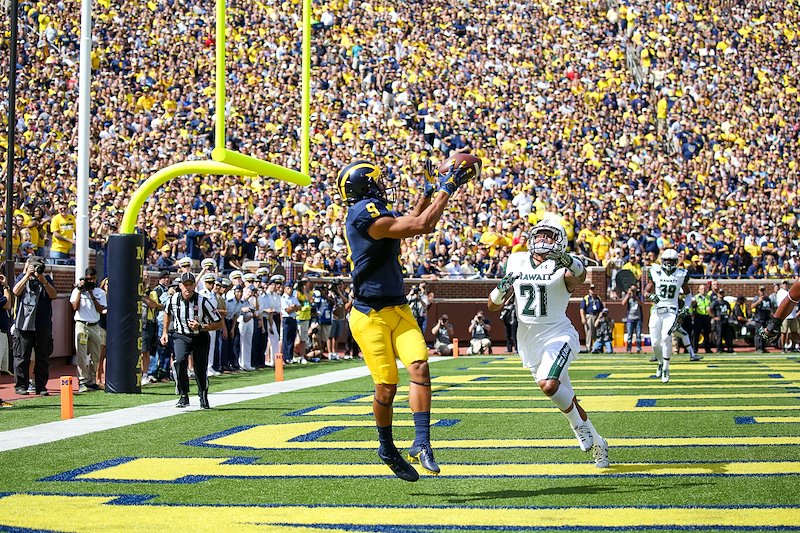 Michigan's first touchdown of the season was a pass from Wilton Speight to WR Grant Perry.